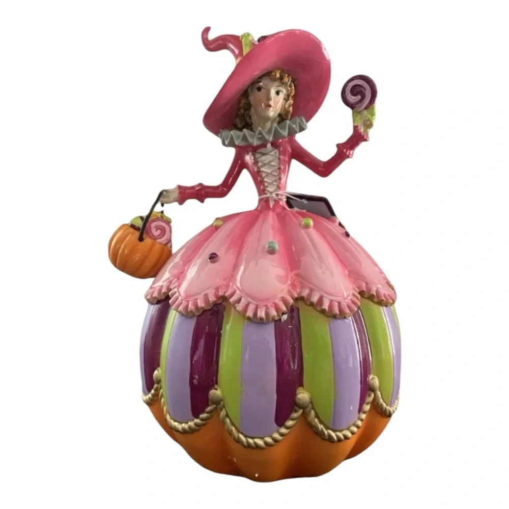 GHOULISH Whimsical HALLOWEEN Witch Figurine Candy Lollipop Pumpkin Decor 🍭🎃